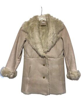 Y2K Cache Penny Lane Faux Fur Jacket S Faux Suede Boho Hippie Neutral Maximalist